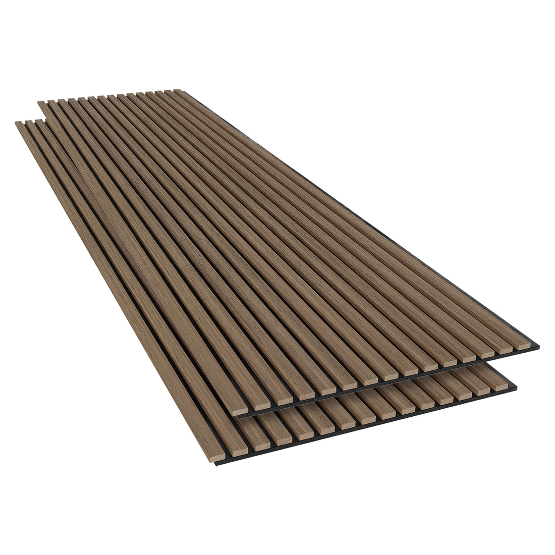 Agoran 240cm Acoustic Wood Slat Wall Panel - Set of 2 Teak, featuring stacked wood planks showcasing their sleek, slatted design, ideal for modern, noise-reducing spaces.