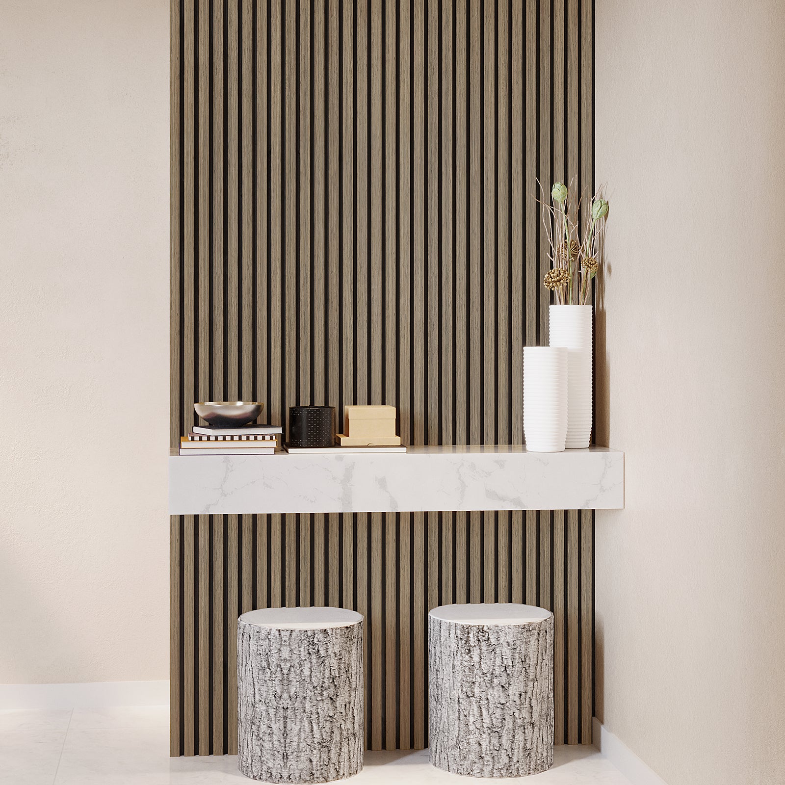 Agoran 240cm Acoustic Wood Slat Wall Panel - Set of 2 Teak, featuring close-up slatted design on wooden surface, enhancing modern interior aesthetics with soundproofing benefits.