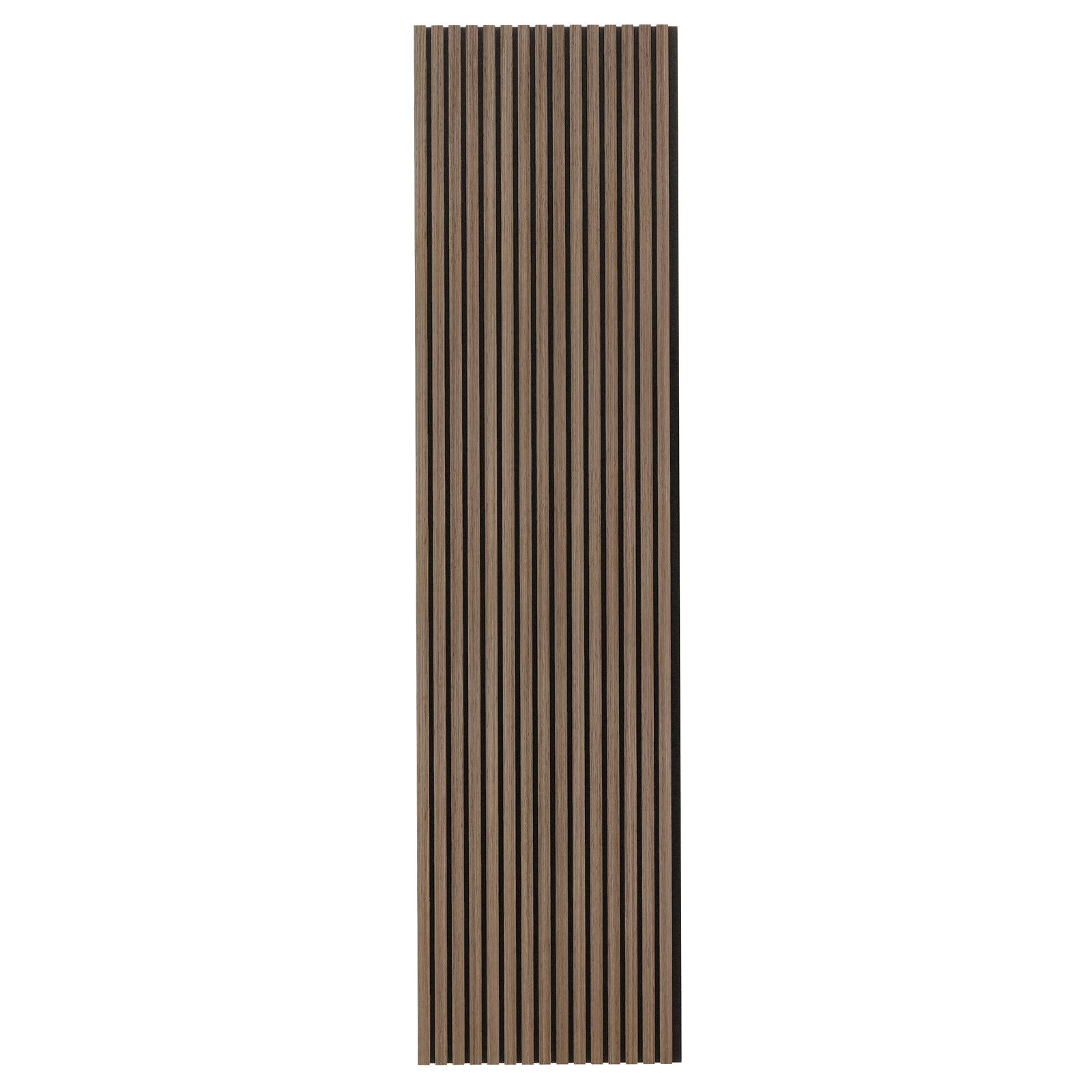 Agoran 240cm Acoustic Wood Slat Wall Panel - Set of 2 Teak, showcasing close-up of vertical wood slats with precise craftsmanship, highlighting the panel's sleek, modern design and acoustic enhancing features.