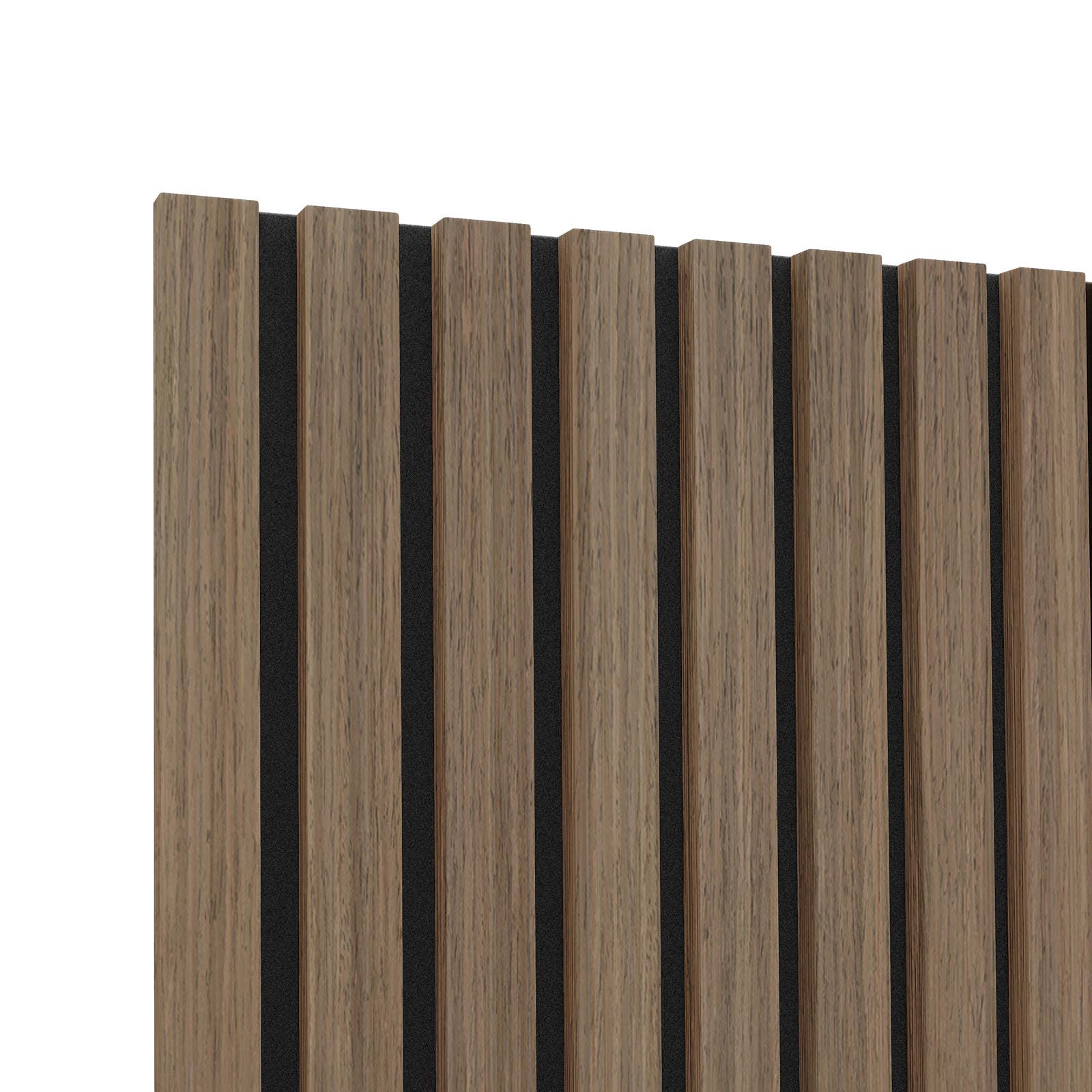 Agoran 240cm Acoustic Wood Slat Wall Panel - Set of 2 Teak, featuring close-up views of smooth, vertical wooden slats, highlighting the texture and craftsmanship ideal for modern, noise-reducing interiors.