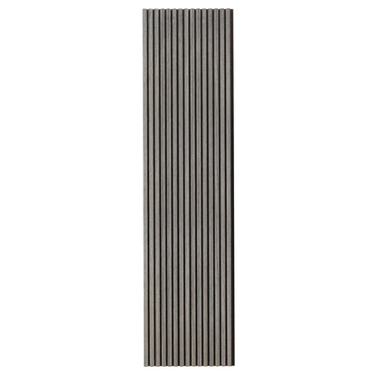 Close-up of the Agoran 270cm Acoustic Wood Slat Wall Panel Grey Oak, featuring sleek wood slats with a subtle texture, designed for noise reduction and modern elegance in any space.