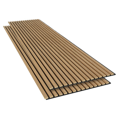 Agoran 270cm Acoustic Wood Slat Wall Panel - Set of 2, showcasing a stack of neatly aligned wooden slats, designed for stylish noise reduction and versatile installation in modern interiors.