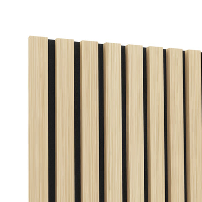 Close-up of the Agoran 270cm Acoustic Wood Slat Wall Panel - Set of 2, showcasing the detailed wooden slats designed for stylish noise reduction in home or office spaces.