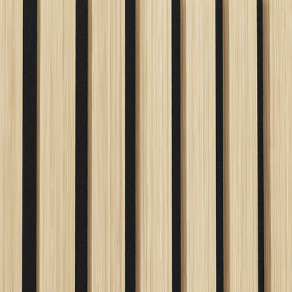 Close-up of Agoran 270cm Acoustic Wood Slat Wall Panel - Set of 2 Oak, showcasing wood slats' sleek, modern design, ideal for versatile DIY installations on walls, ceilings, or cabinets.