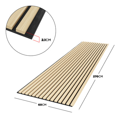 Agoran 270cm Acoustic Wood Slat Wall Panel - Set of 2, showcasing close-up details of the wood slats, highlighting their texture and design, ideal for stylish, noise-reducing home or office installations.