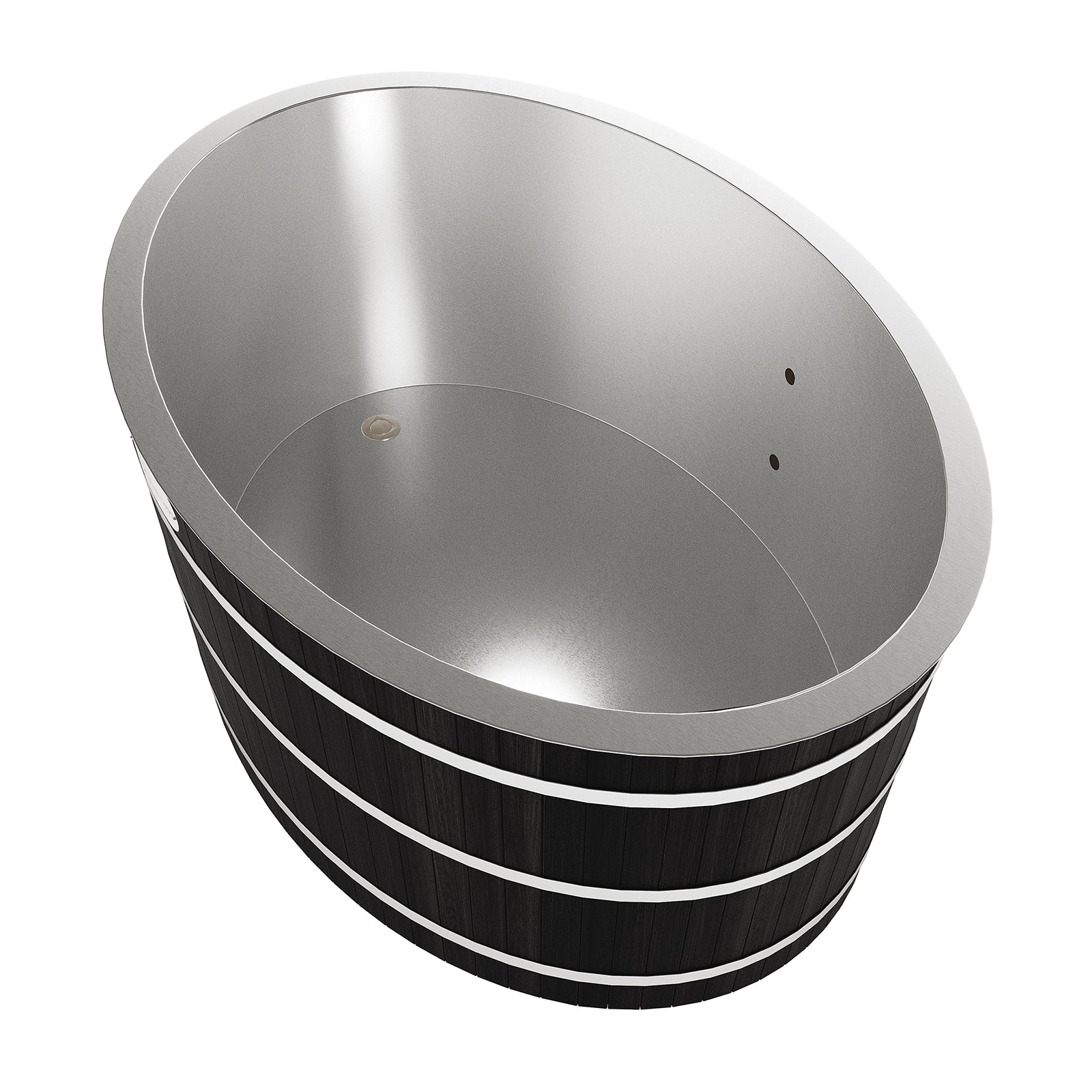 Denman 2-Person Ice Bath with 1.5HP Chiller features a durable stainless steel tub and sleek black Canadian hemlock exterior, ideal for effective cryotherapy sessions in stylish settings.