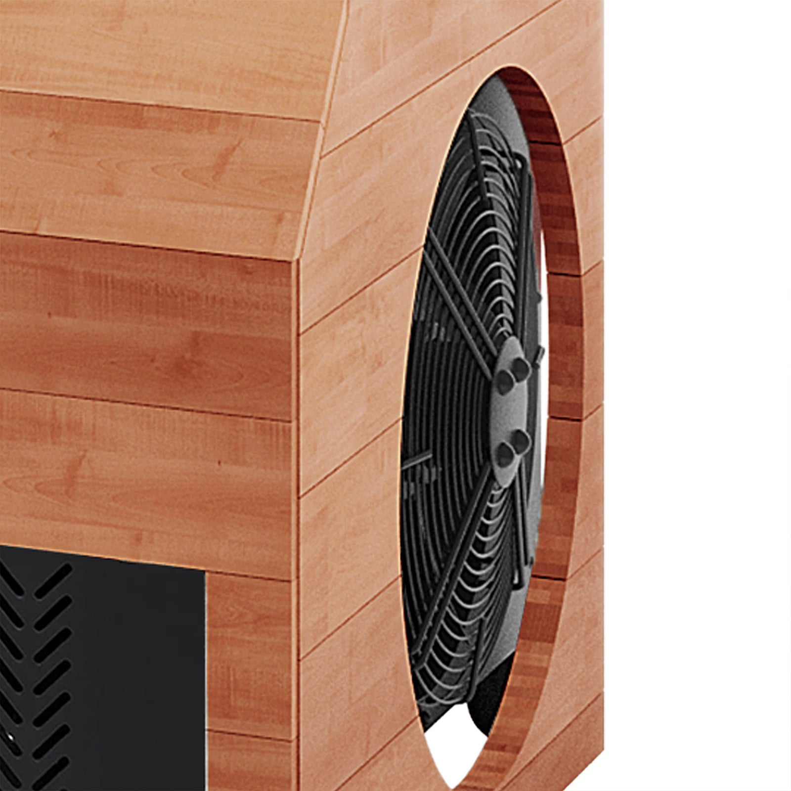 Denman 2-Person Ice Bath with 1.5HP Chiller - Red Cedar Natural, featuring a robust wooden casing and visible cooling fan, designed for advanced cryotherapy and muscle recovery.