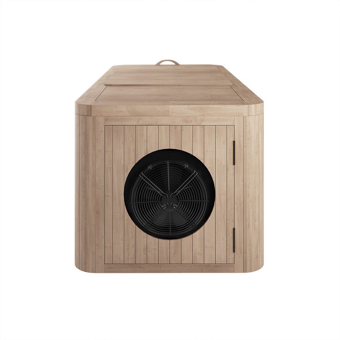 Lambert 2-Person 1HP Chiller Ice Bath - Canadian Hemlock features a wooden box design with a top vent and fan, ideal for professional-grade cold therapy and muscle recovery.