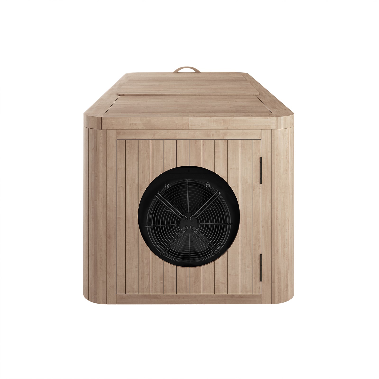 Lambert 2-Person 1HP Chiller Ice Bath - Canadian Hemlock features a wooden box design with a top vent and fan, ideal for professional-grade cold therapy and muscle recovery.