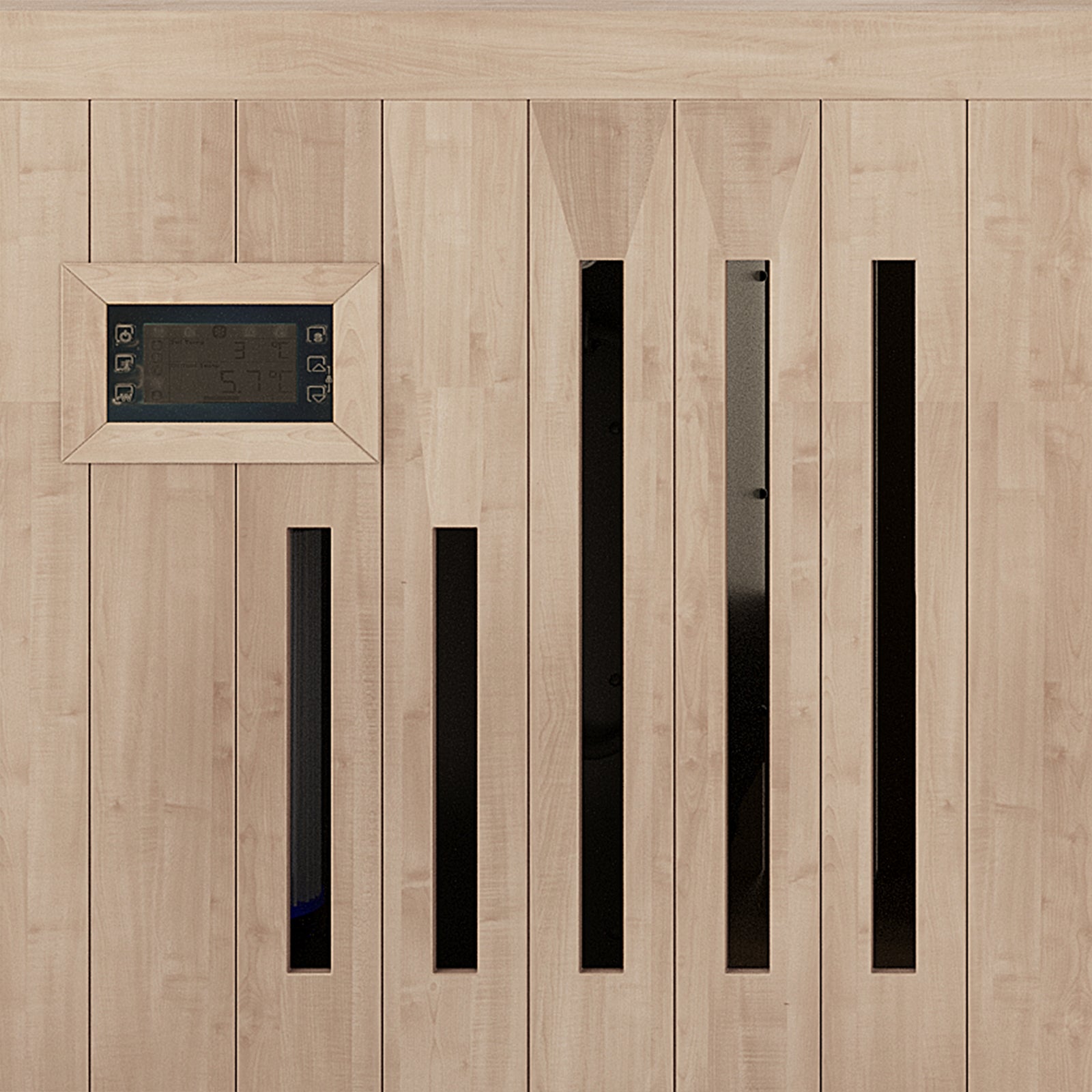 Lambert 2-Person 1HP Chiller Ice Bath - Canadian Hemlock featuring a sleek wood-paneled design with a rectangular window, emphasizing its durable and elegant construction for optimal cold therapy and recovery.