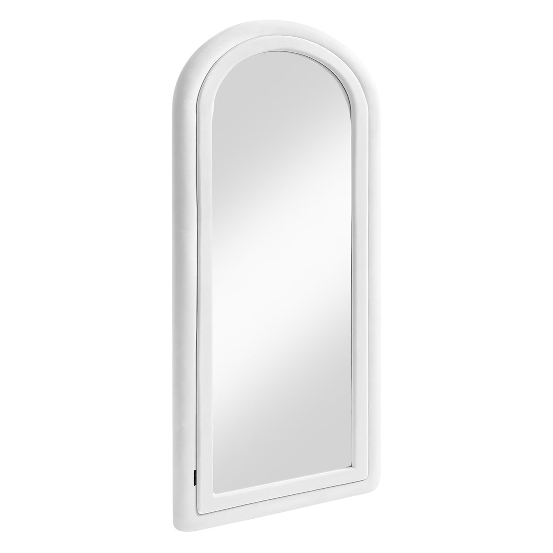 Auden 180cm Arch Full Length Mirror in Cream White features a softly rounded top and simple white frame, offering a full-length view, elegantly enhancing bedrooms or hallways with its sleek, modern design.