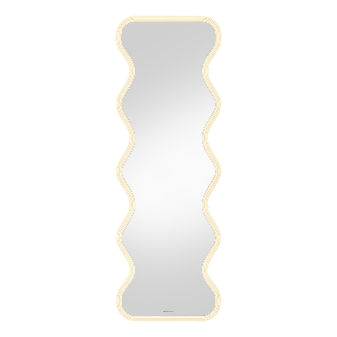 Full-length wavy-edge LED mirror on white background
