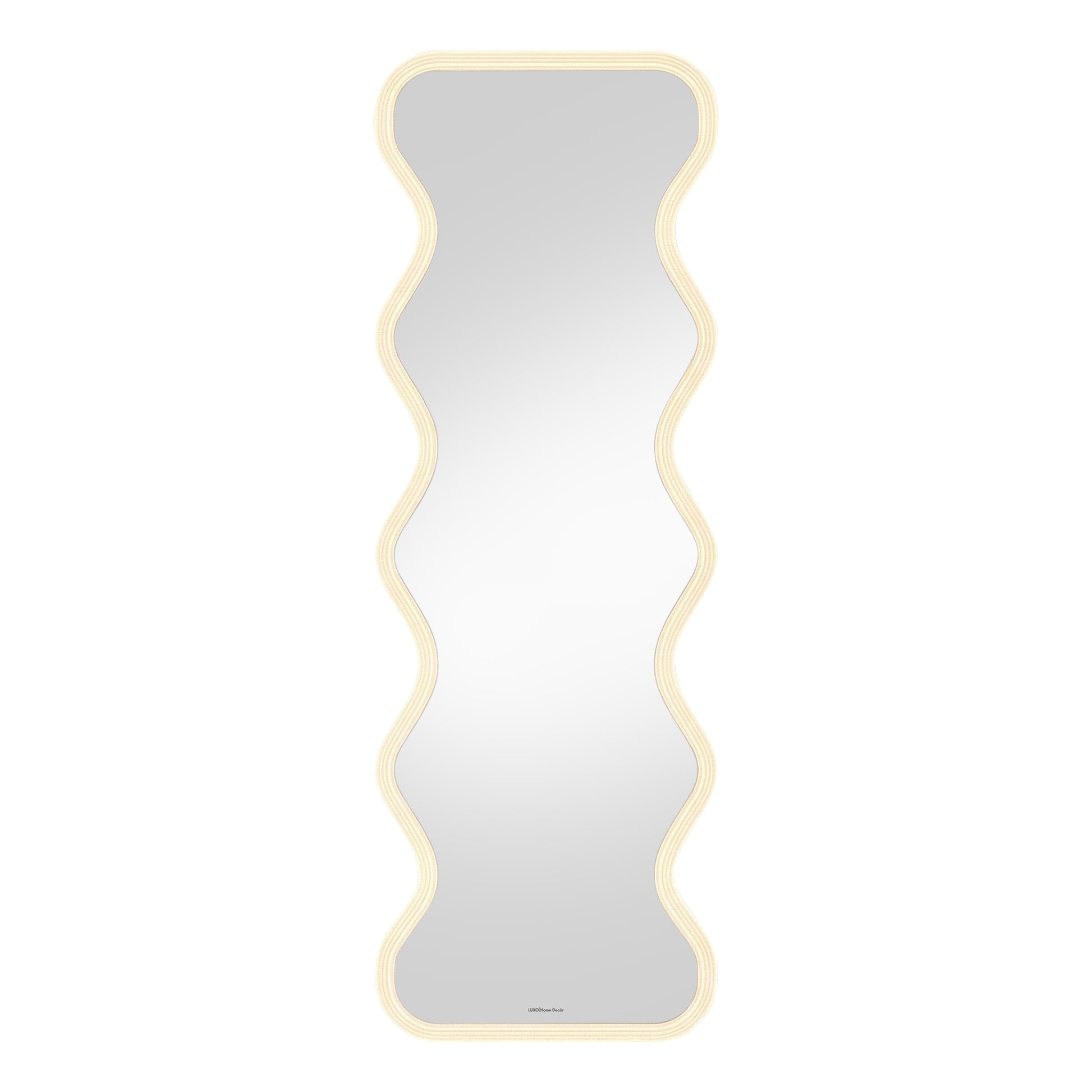 Full-length wavy-edge LED mirror on white background