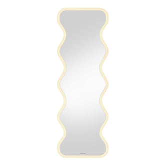Full-length wavy-edge LED mirror on white background