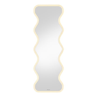 Full-length wavy-edge LED mirror on white background