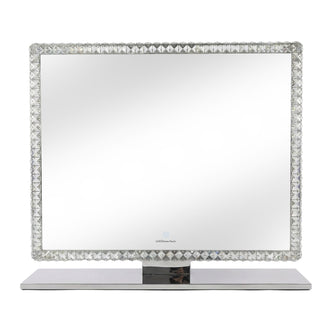 Rectangular tabletop mirror with decorative crystal border on white background