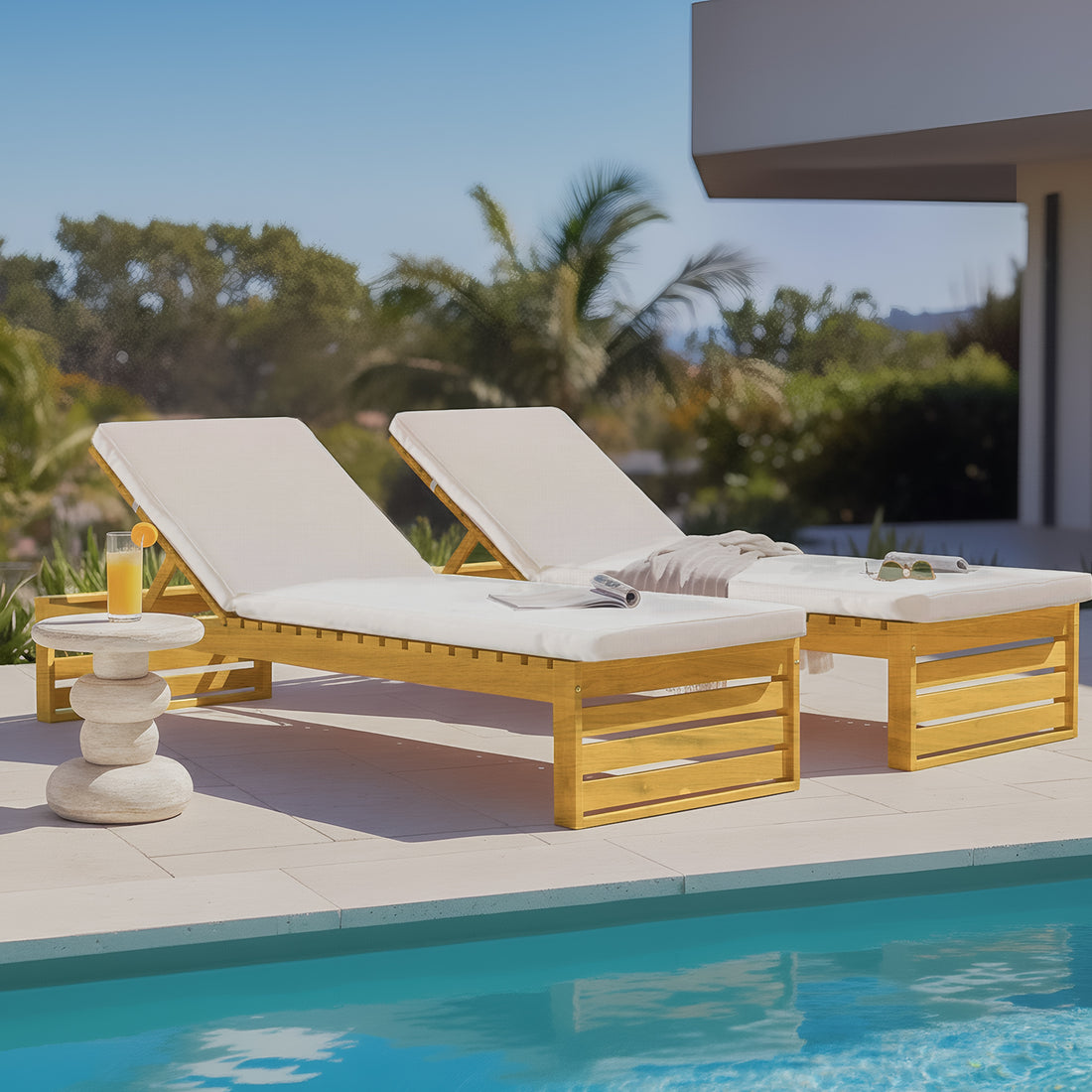 Alabat Hardwood Outdoor Sun Lounger Set of 2 in Cream