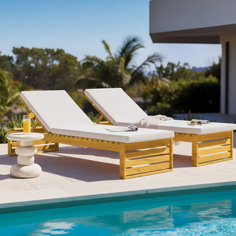 Alabat Hardwood Outdoor Sun Lounger Set of 2 in Cream