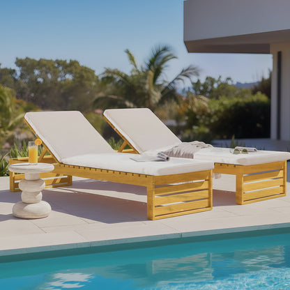 Alabat Hardwood Outdoor Sun Lounger Set of 2 in Cream