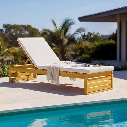 Alabat Acacia Wood Outdoor Sun Lounger with Cushion in Cream