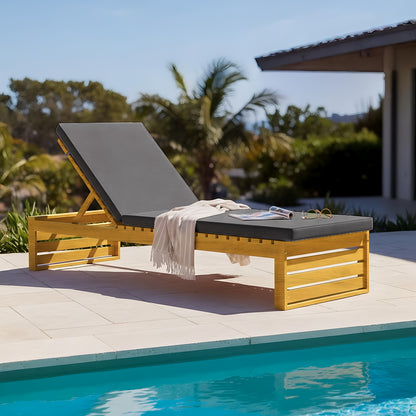 Alabat Acacia Wood Outdoor Sun Lounger with Cushion in Grey