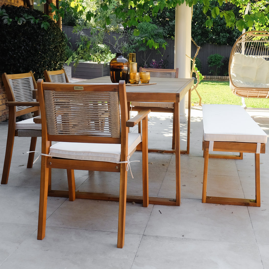 Albian 7 Seater Hardwood Outdoor Dining Set in Beige
