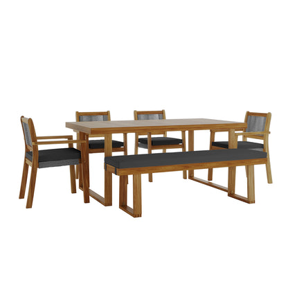 Albian 7 Seater Solid Timber Outdoor Dining Set Light Grey featuring a spacious wooden table with matching chairs, showcasing a modern rustic design with durable construction and removable cushions.