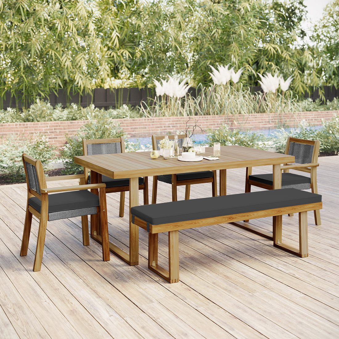 Outdoor Dining Light Timber Dining Table Outdoor Grey Wooden Bench