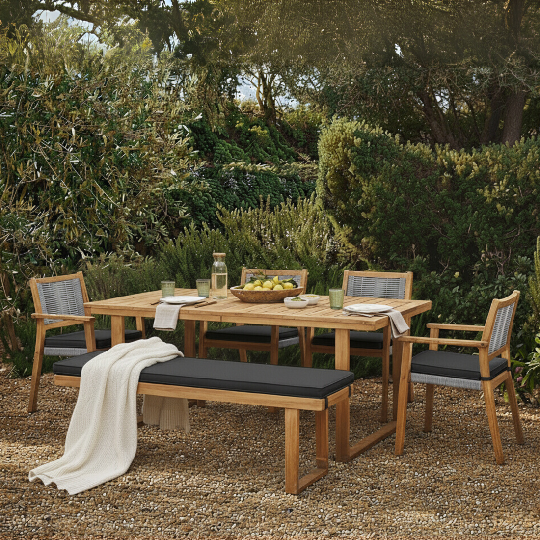 Albian Seater Hardwood Outdoor Dining Set in Light Grey – Luxo