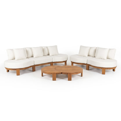 Complete modern furniture set with two curved sofas and a matching coffee table on a white background.