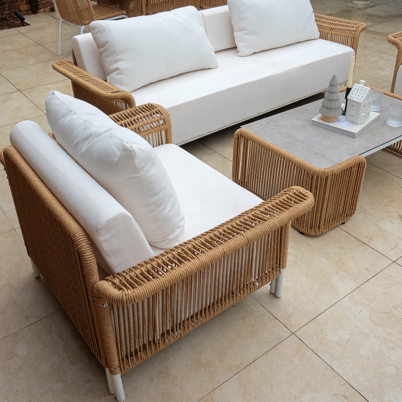 Avon Seater Premium Rattan Outdoor Sofa Set in Cream White