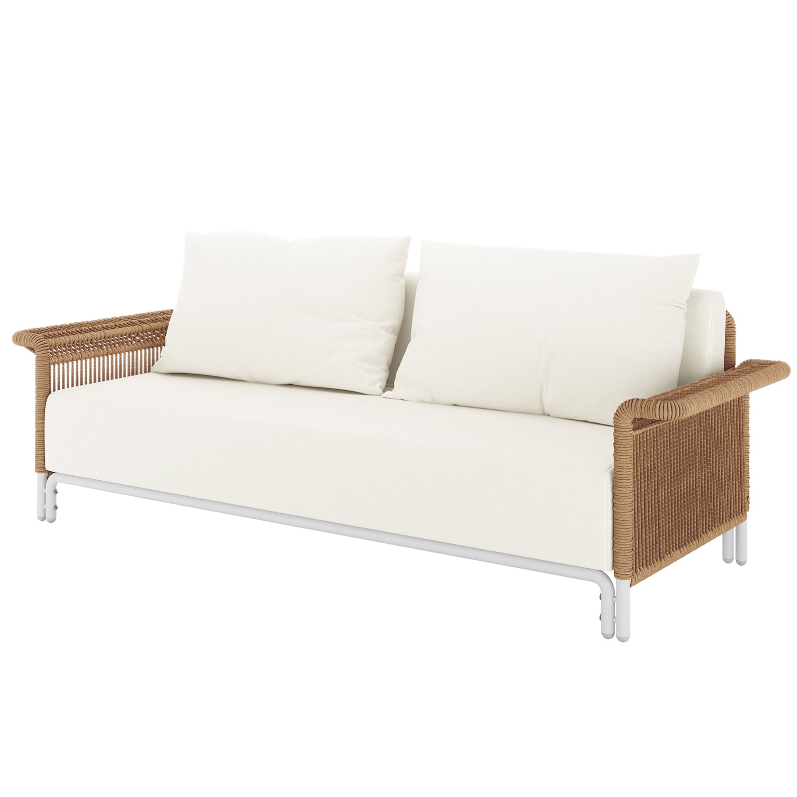 Avon 5-Seater Premium Aluminium Rattan Outdoor Lounge Set featuring plush cushions and sleek rattan design, with a matching chair and pillow, perfect for stylish and durable outdoor relaxation.