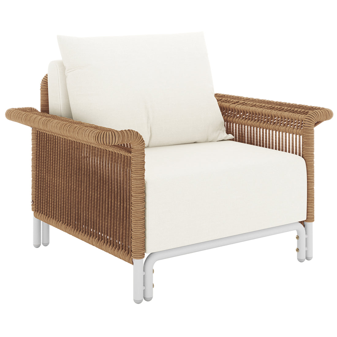 Avon 5-Seater Premium Aluminium Rattan Outdoor Lounge Set featuring a wicker chair with a white pillow, showcasing durable rattan design and plush cushions for luxurious outdoor seating.
