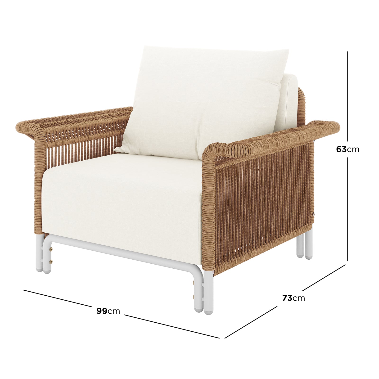 Avon 5-Seater Premium Aluminium Rattan Outdoor Lounge Set showcasing its wicker design and a white cushion, highlighting the luxurious outdoor seating set's craftsmanship and comfort features.