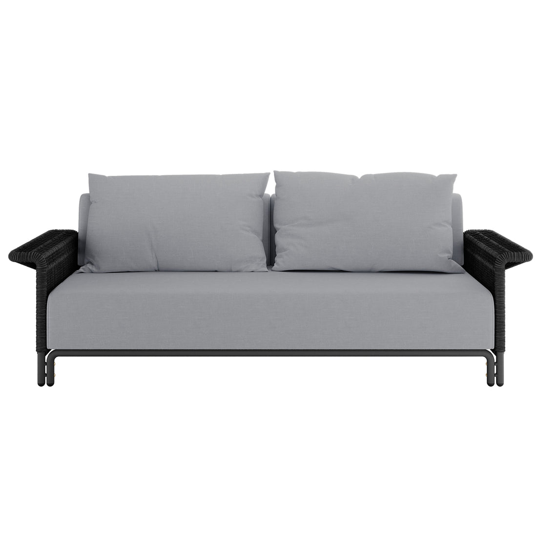 Avon 5-Seater Premium Aluminium Rattan Outdoor Lounge Set showcasing close-ups of the durable rattan weave and plush Olefin cushions, highlighting luxurious design and weather-resistant materials for outdoor relaxation.