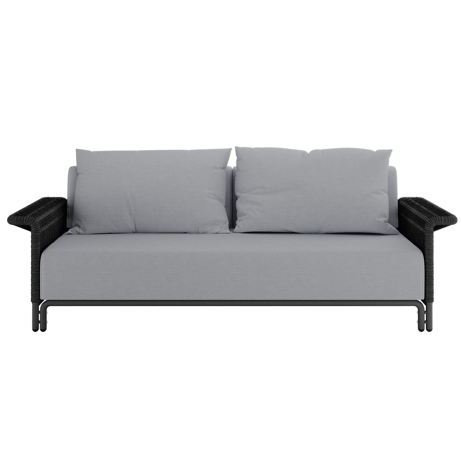 Avon 5-Seater Premium Aluminium Rattan Outdoor Lounge Set showcasing close-ups of the durable rattan weave and plush Olefin cushions, highlighting luxurious design and weather-resistant materials for outdoor relaxation.