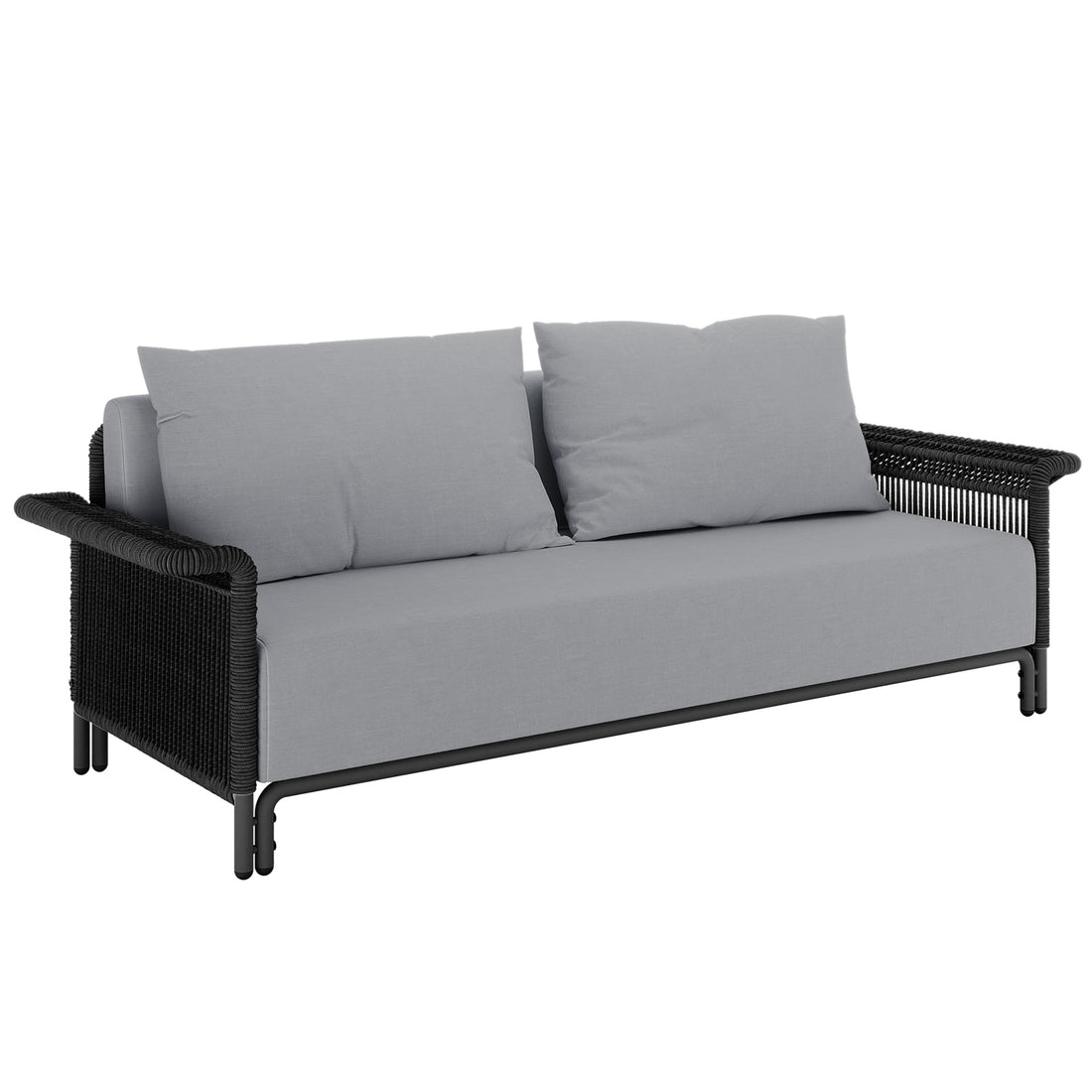 Avon 5-Seater Premium Aluminium Rattan Outdoor Lounge Set features plush cushions on a durable rattan and aluminium frame, showcasing a sleek design ideal for outdoor relaxation and social gatherings.