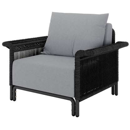 Avon 5-Seater Premium Aluminium Rattan Outdoor Lounge Set features plush cushions, armrests, and a sturdy frame, perfect for outdoor relaxation. Includes sofa, chairs, and a chic coffee table.