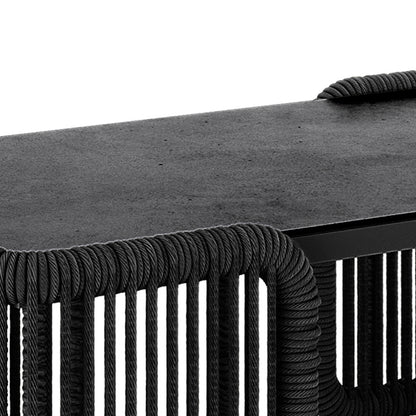 Close-up view of the Avon 5-Seater Premium Aluminium Rattan Outdoor Lounge Set showcasing its durable rattan weave and plush cushions designed for luxury and comfort in outdoor settings.