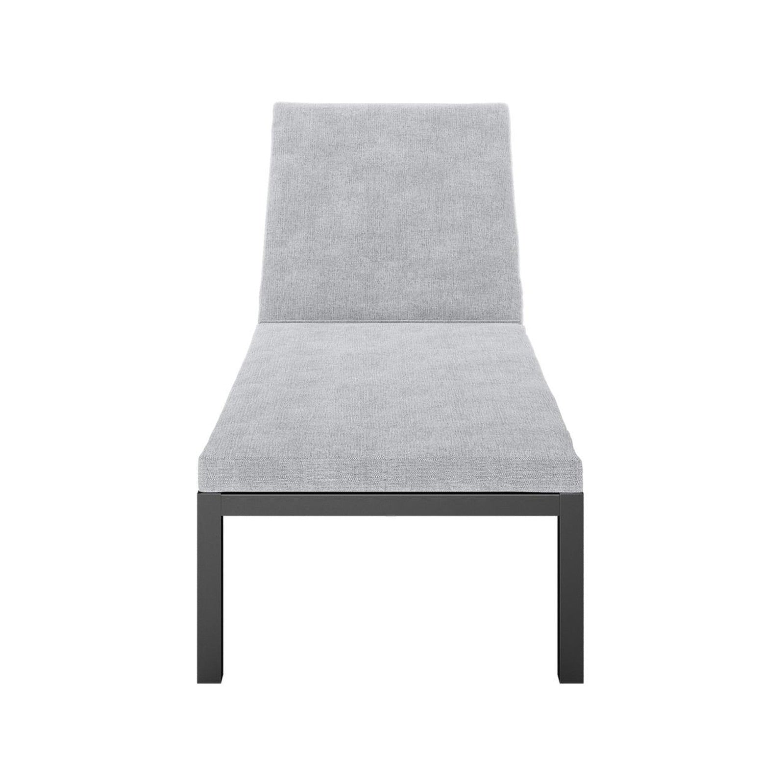 Bahiya Aluminium Outdoor Sunbed with Cushion Dark Grey, showcasing its sturdy frame and plush cushion, ideal for backyard relaxation with adjustable reclining positions and built-in wheels for mobility.