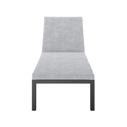 Bahiya Aluminium Outdoor Sunbed with Cushion Dark Grey, showcasing its sturdy frame and plush cushion, ideal for backyard relaxation with adjustable reclining positions and built-in wheels for mobility.