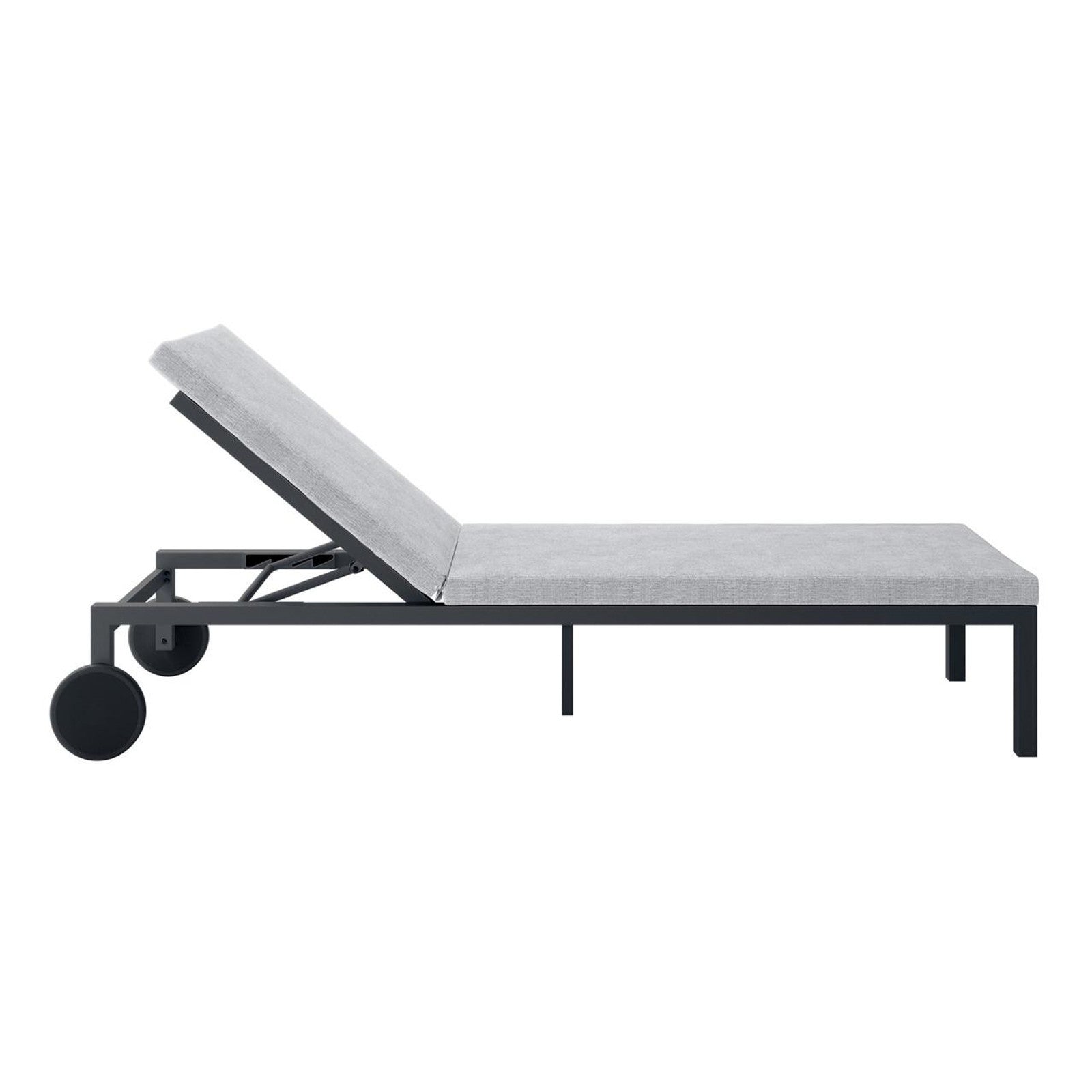 Bahiya Aluminium Outdoor Sunbed with Cushion in Dark Grey, highlighting its sturdy construction and plush cushion, designed for ultimate outdoor relaxation and comfort.