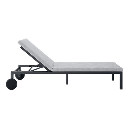 Bahiya Aluminium Outdoor Sunbed with Cushion in Dark Grey, highlighting its sturdy construction and plush cushion, designed for ultimate outdoor relaxation and comfort.