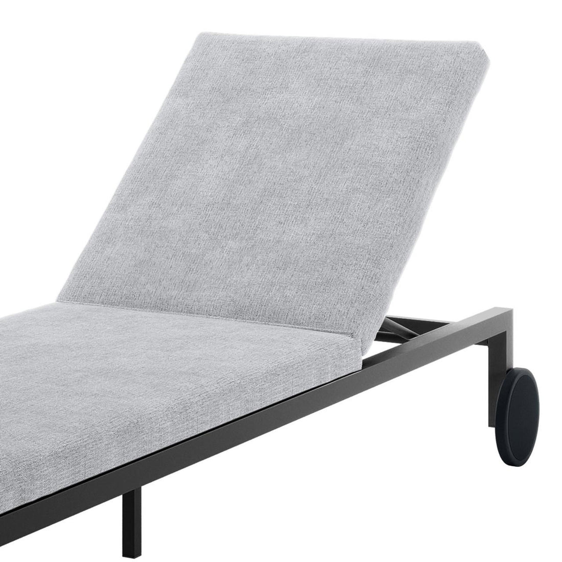 Close-up of Bahiya Aluminium Outdoor Sunbed with Cushion showcasing its modern design, sturdy frame, and thick cushion, highlighting the adjustable reclining feature, ideal for enhancing outdoor comfort and relaxation.