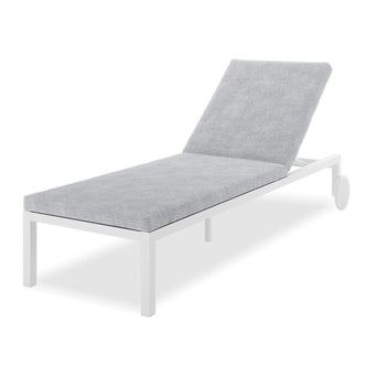 Bahiya Aluminium Outdoor Sunbed with Cushion White, showcasing its sturdy build, adjustable positions, and plush cushion for optimal outdoor relaxation.