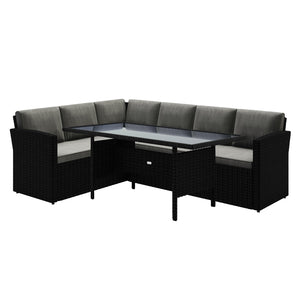 Ballena 6 Seater Black Wicker Outdoor Dining Set in Dark Grey
