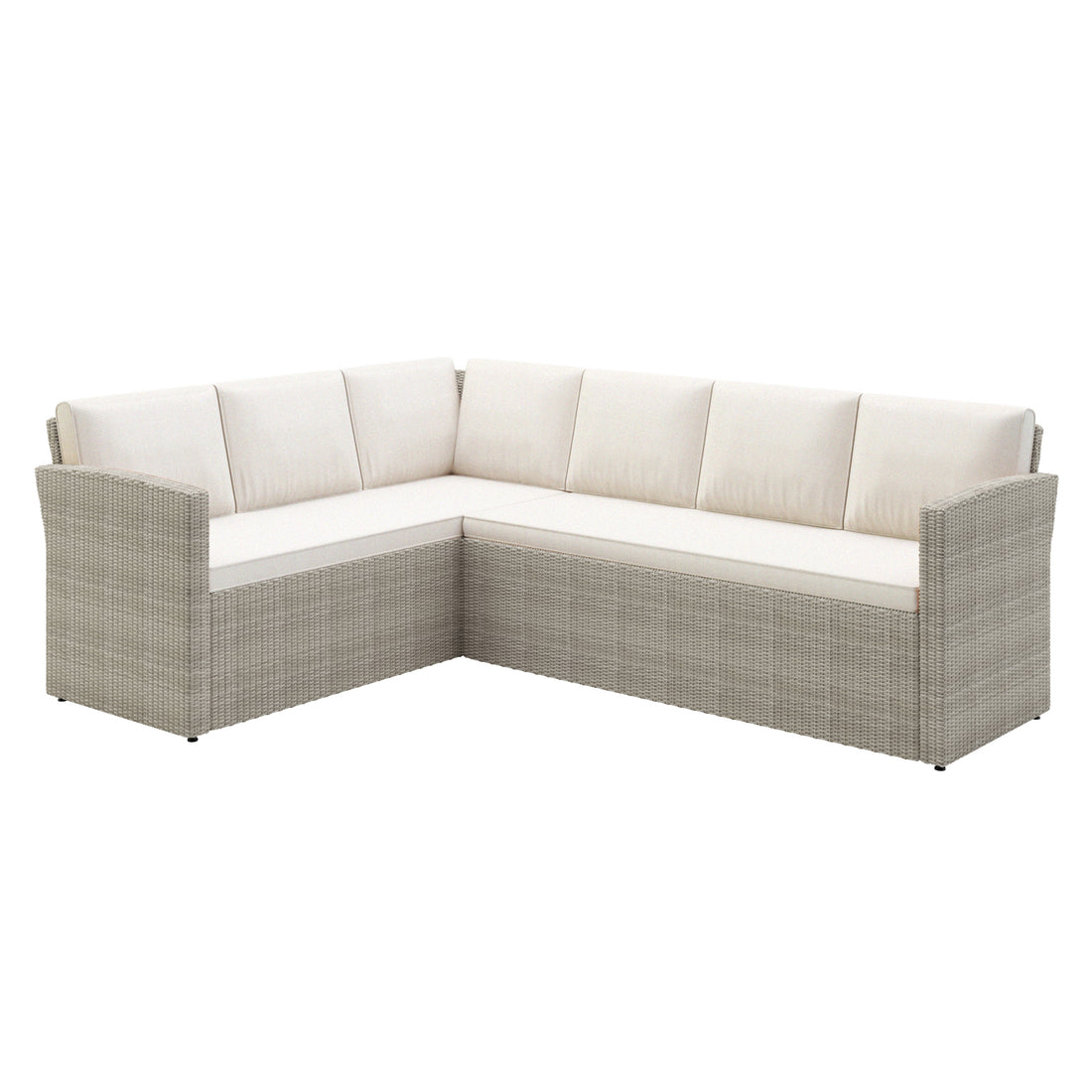 Close-up of Ballena 6 Seater Wicker Outdoor Dining Sofa Set featuring a woven wicker texture, padded cushions, and a sleek dining table with a clear glass top, perfect for outdoor gatherings.