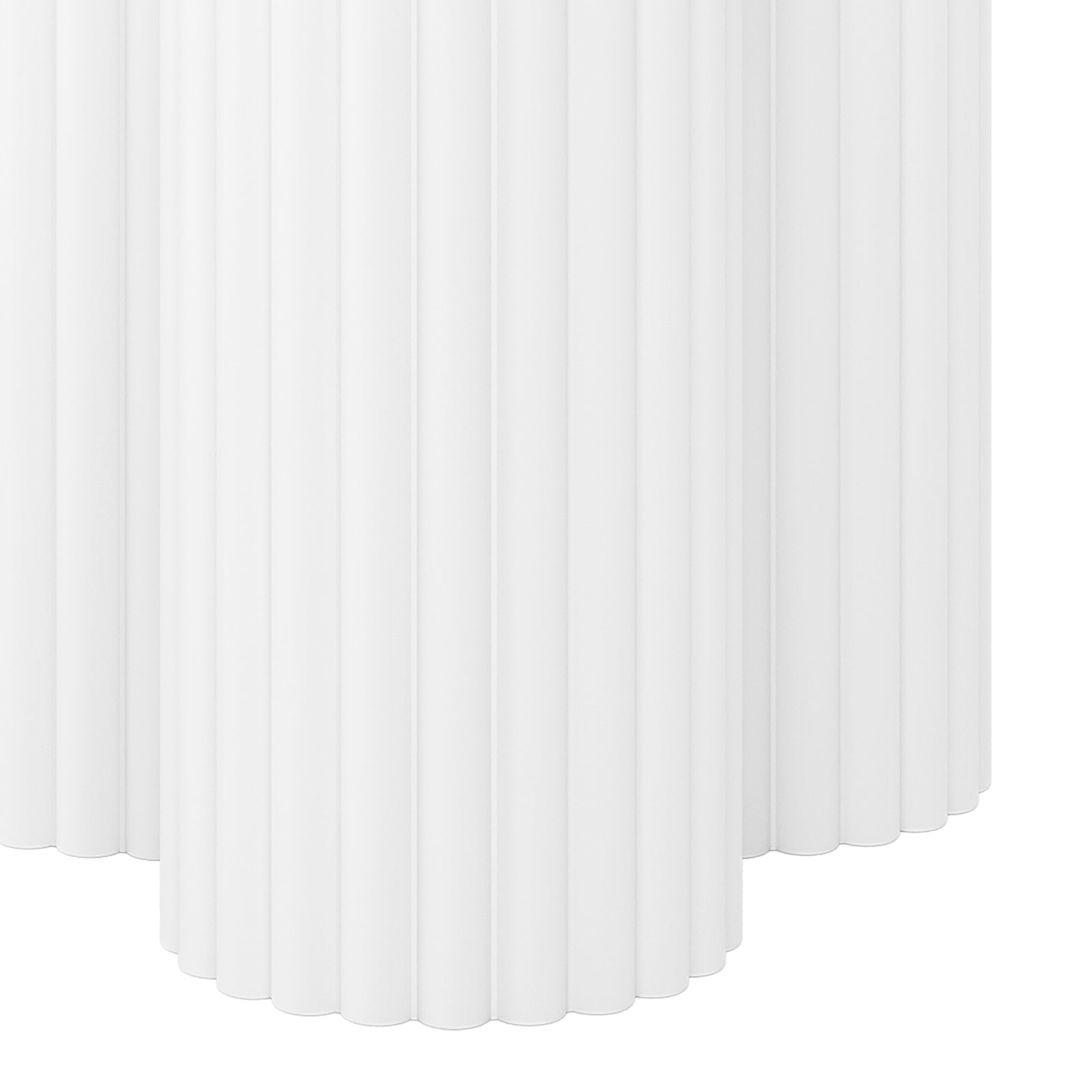 Close-up of the Basalt & Salvo Outdoor Concrete Coffee Table Set in White, featuring a vertically fluted design with evenly spaced cylindrical rods, highlighting its modern and elegant aesthetic.