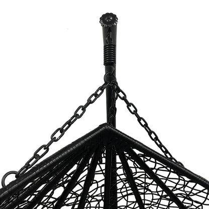 Basin Two-Seater Hanging Egg Chair with Cushion features a ceiling-mounted bolt, coiled spring, dual chains, and a wicker-wrapped metal frame, showcasing a sturdy and stylish seating option.