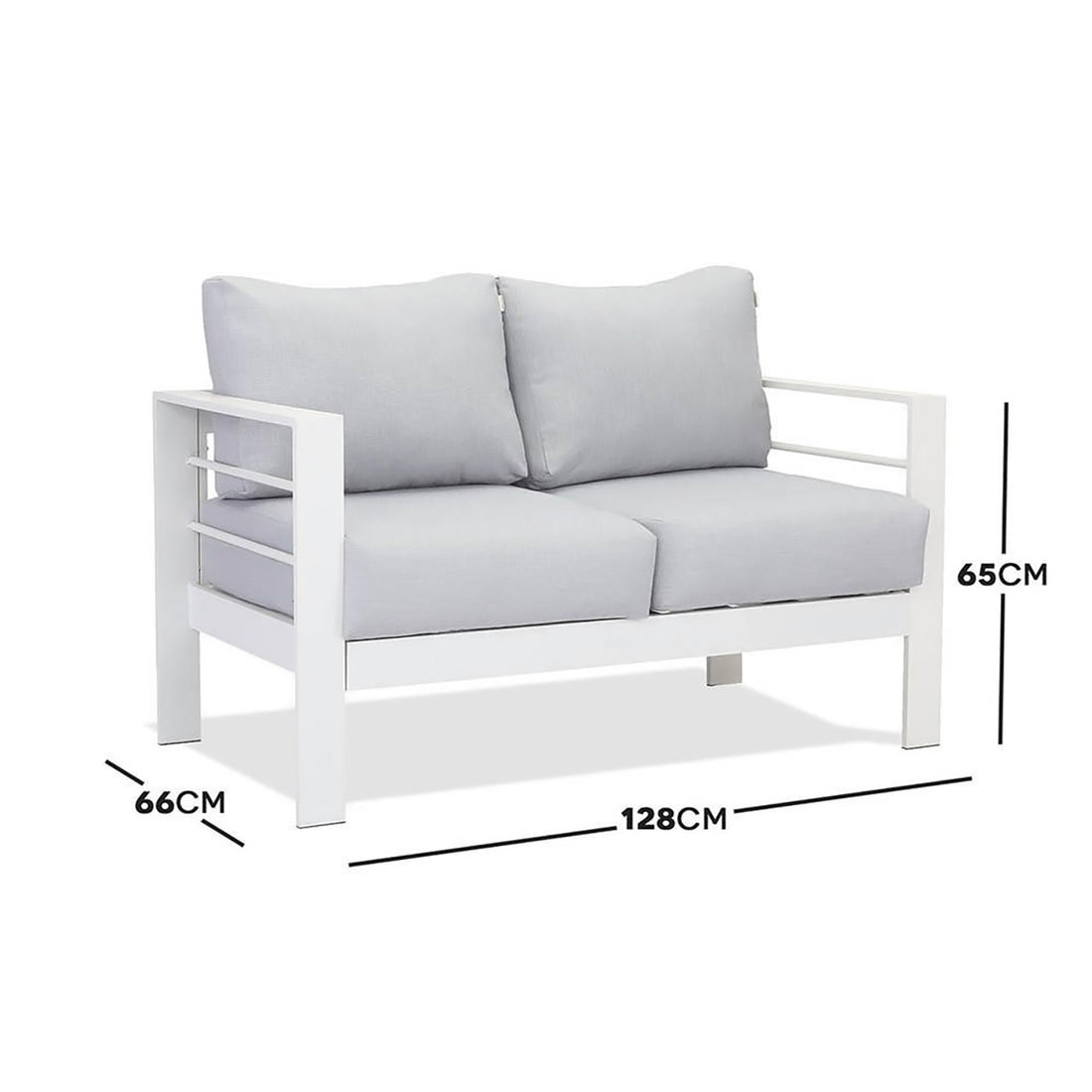 Close-up of the Luxo Bayo 6 Seater Aluminium Outdoor Furniture Set, featuring plush cushions on a sleek powder-coated frame, designed for outdoor comfort and elegance.